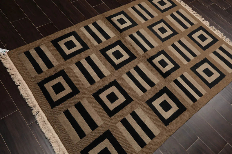 4x6 Moss Hand Knotted Tibetan Modern Geometric Wool Oriental Area Rug