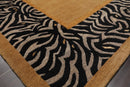4' x 5'9'' Hand Knotted Tibetan Wool & Silk Animal Print Zebra Area Rug Brown