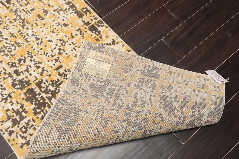 2'4" x 8'3" New Zealand Wool Pixilated Runner Oriental Area Rug Gold