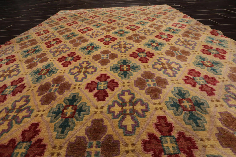 4x6 Beige Hand Knotted Tibetan Transitional  All-Over Wool Oriental Area Rug