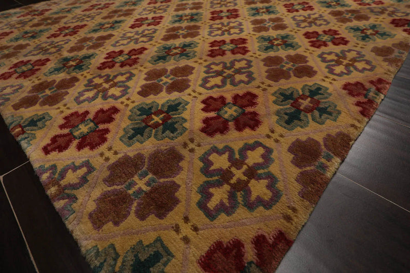 4x6 Beige Hand Knotted Tibetan Transitional  All-Over Wool Oriental Area Rug