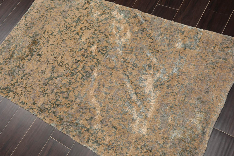 3' x 4'10" Hand Knotted Tibetan Wool & Silk Abstract Oriental Area Rug Beige