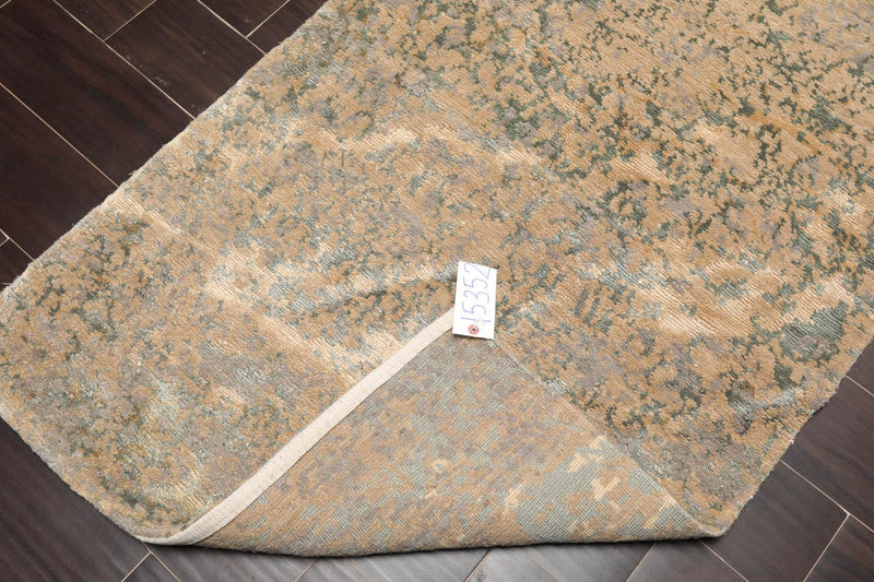 3' x 4'10" Hand Knotted Tibetan Wool & Silk Abstract Oriental Area Rug Beige