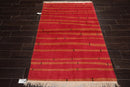 4x6 Coral Hand Knotted Tibetan Contemporary Striped Wool & Silk Oriental Area Rug