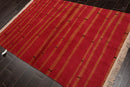 4x6 Coral Hand Knotted Tibetan Contemporary Striped Wool & Silk Oriental Area Rug