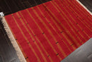 4x6 Coral Hand Knotted Tibetan Contemporary Striped Wool & Silk Oriental Area Rug