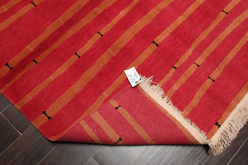 4x6 Coral Hand Knotted Tibetan Contemporary Striped Wool & Silk Oriental Area Rug