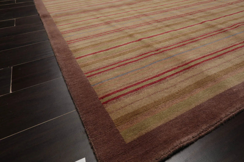 4x6 Sage Hand Knotted Tibetan Contemporary Striped Wool Oriental Area Rug