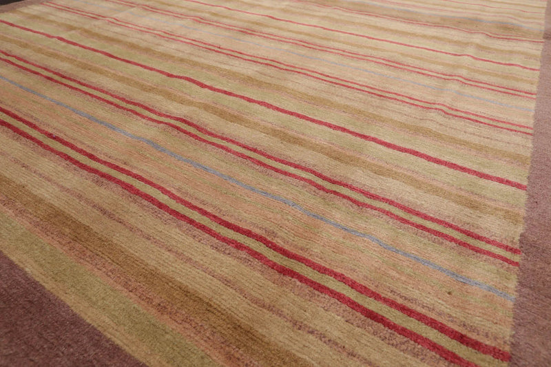 4x6 Sage Hand Knotted Tibetan Contemporary Striped Wool Oriental Area Rug