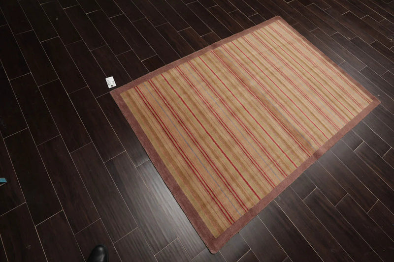 4x6 Sage Hand Knotted Tibetan Contemporary Striped Wool Oriental Area Rug