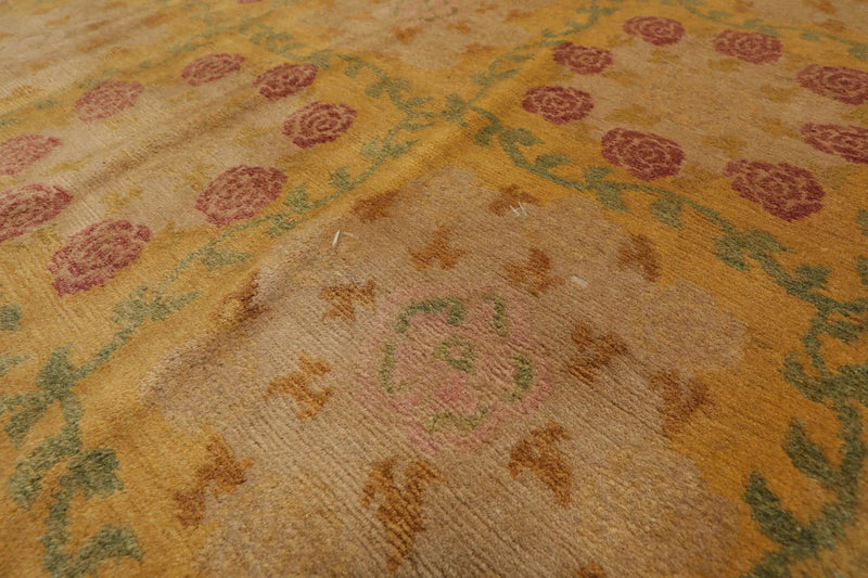 4x6 Gold Hand Knotted Tibetan Transitional  Floral Wool Oriental Area Rug