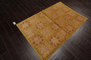 4x6 Gold Hand Knotted Tibetan Transitional  Floral Wool Oriental Area Rug