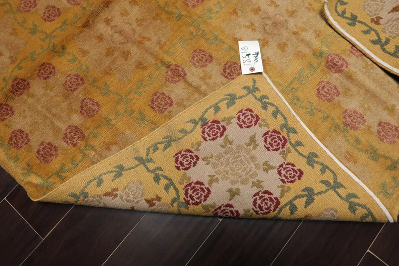 4x6 Gold Hand Knotted Tibetan Transitional  Floral Wool Oriental Area Rug