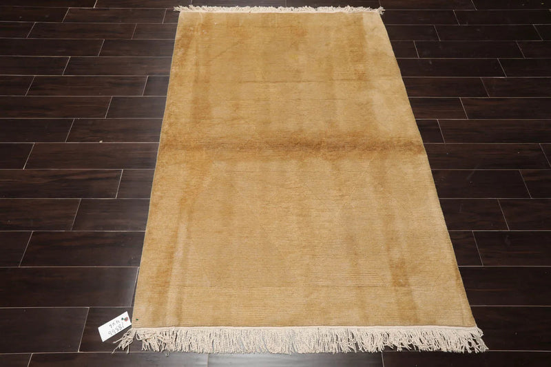 4x6 Beige Hand Knotted Tibetan Modern Ribbed Wool Tibetan Area Rug