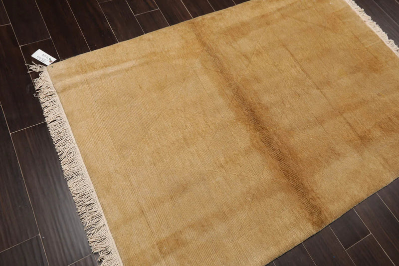 4x6 Beige Hand Knotted Tibetan Modern Ribbed Wool Tibetan Area Rug