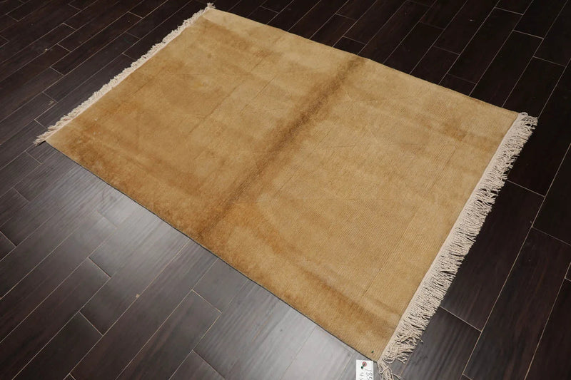 4x6 Beige Hand Knotted Tibetan Modern Ribbed Wool Tibetan Area Rug