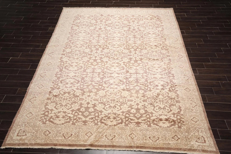 9’x12’ Hand Knotted Designer Tibetan Wool Antique Reproduction Area Rug Beige