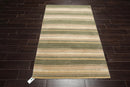 4x6 Beige Hand Knotted Modern Tibetan Striped Wool and Silk Oriental Area Rug