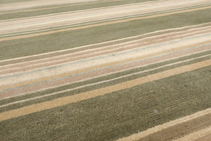 4x6 Beige Hand Knotted Modern Tibetan Striped Wool and Silk Oriental Area Rug