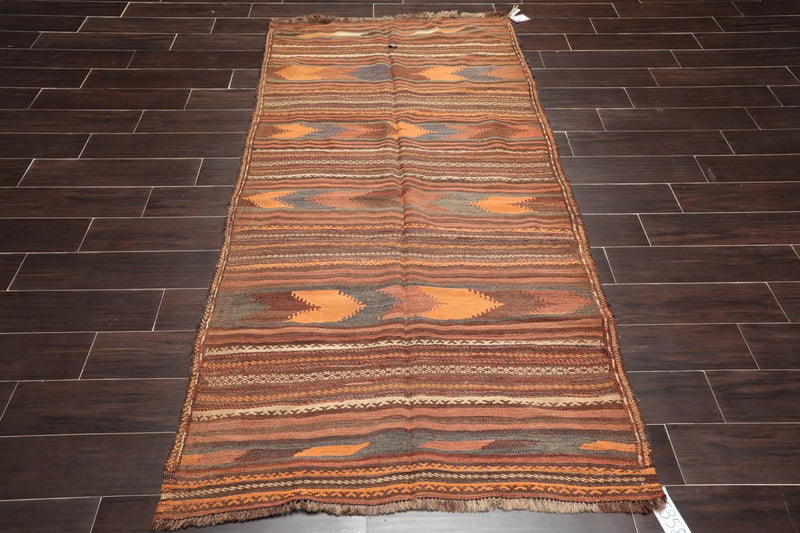 3'9''x7'2'' Vintage Hand-Woven Afghan Kilim Wool Tribal Southwestern Area Rug
