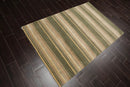 4x6 Beige Hand Knotted Modern Tibetan Striped Wool and Silk Oriental Area Rug