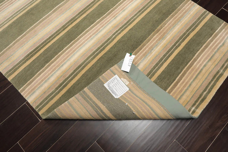 4x6 Beige Hand Knotted Modern Tibetan Striped Wool and Silk Oriental Area Rug