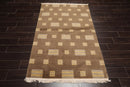 4x6 Olive Hand Knotted Modern Tibetan Geometric Wool Oriental Area Rug