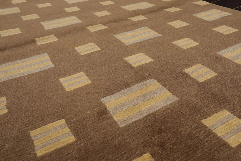 4x6 Olive Hand Knotted Modern Tibetan Geometric Wool Oriental Area Rug