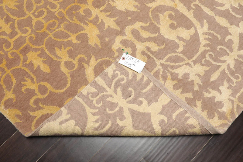 4x6 Beige Hand Knotted Transitional Tibetan Floral Wool and Silk Oriental Area Rug