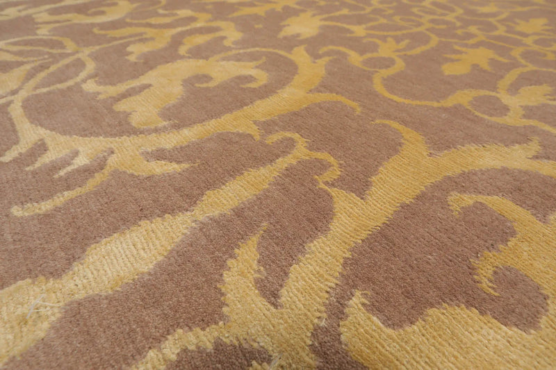 4x6 Beige Hand Knotted Transitional Tibetan Floral Wool and Silk Oriental Area Rug