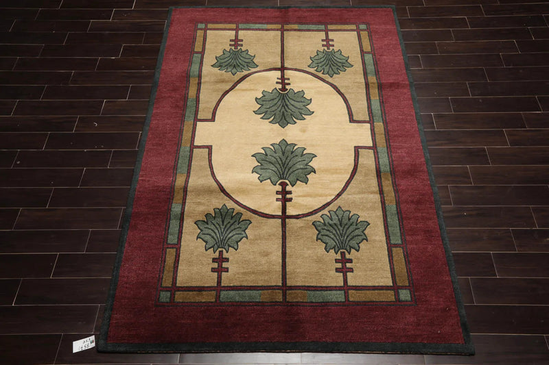 6x9 William Morris Beige Hand Knotted Arts & Crafts/Mission Wool Oriental Area Rug