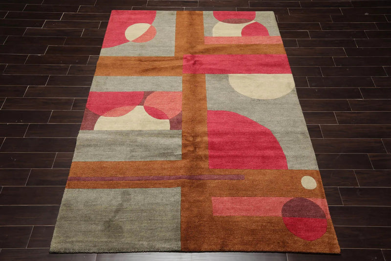 6x9 Gray Hand Knotted Tibetan Art Deco  Geometric Wool Oriental Area Rug