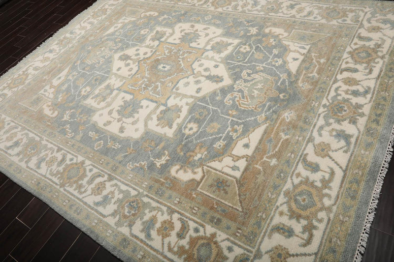 7’10" x 9’11” Muted Turkish Oushak Hand Knotted Wool Area Rug Cream