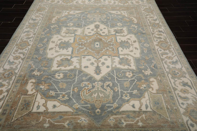 7’10" x 9’11” Muted Turkish Oushak Hand Knotted Wool Area Rug Cream