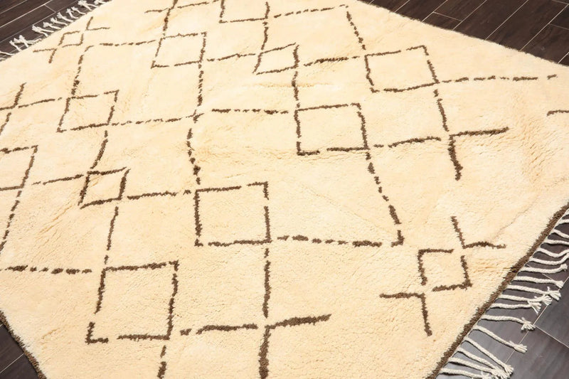 6'6'' x 8'1'' Hand Knotted Shag 100% Wool Moroccan Oriental Area Rug Ivory