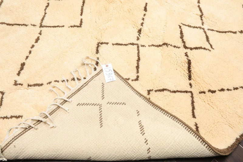 6'6'' x 8'1'' Hand Knotted Shag 100% Wool Moroccan Oriental Area Rug Ivory