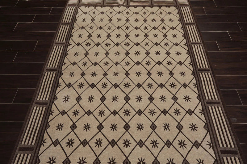5x8 Beige Hand Knotted Tibetan Art Deco Trellis Wool Oriental Area Rug