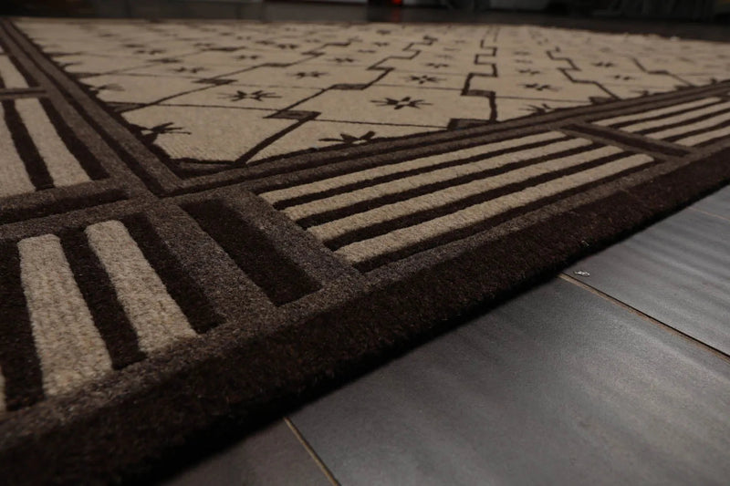 5x8 Beige Hand Knotted Tibetan Art Deco Trellis Wool Oriental Area Rug