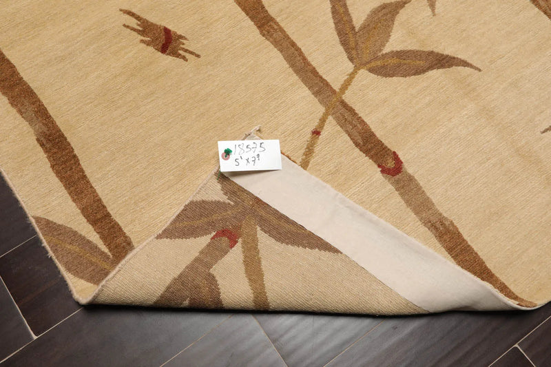 5x8 Beige Hand Knotted Tibetan Transitional Floral Wool Oriental Area Rug