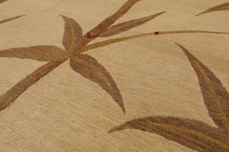 5x8 Beige Hand Knotted Tibetan Transitional Floral Wool Oriental Area Rug