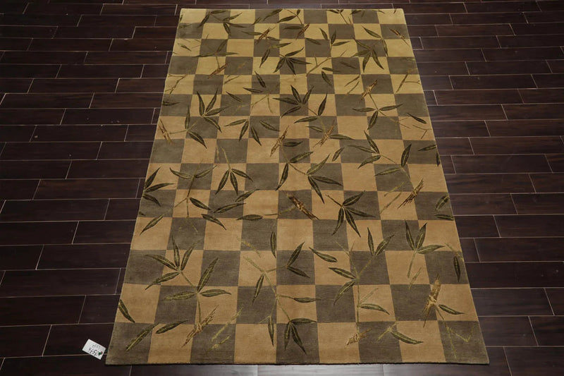 6x9 Green Hand Knotted Tibetan Transitional Floral Wool Oriental Area Rug