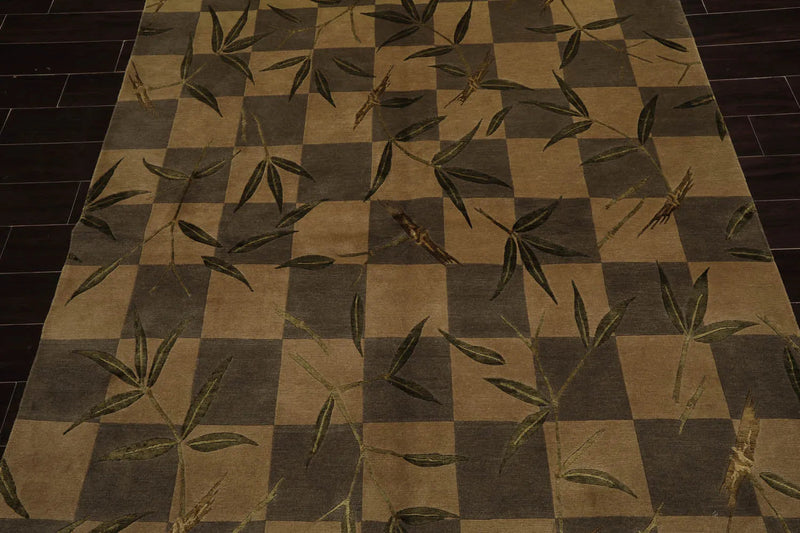 6x9 Green Hand Knotted Tibetan Transitional Floral Wool Oriental Area Rug