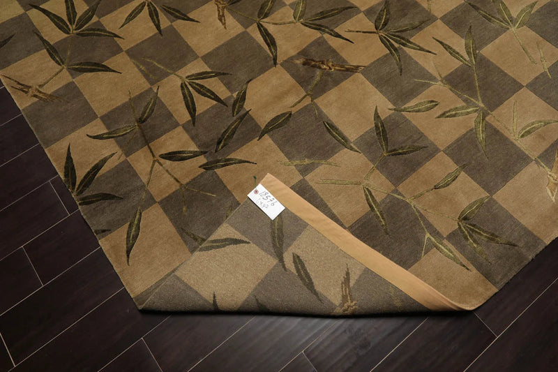 6x9 Green Hand Knotted Tibetan Transitional Floral Wool Oriental Area Rug