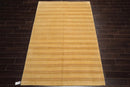 6x9 Gold Hand Knotted Tibetan Modern Striped Wool Oriental Area Rug