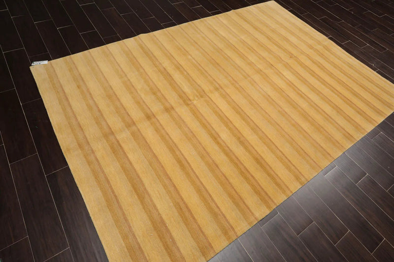 6x9 Gold Hand Knotted Tibetan Modern Striped Wool Oriental Area Rug