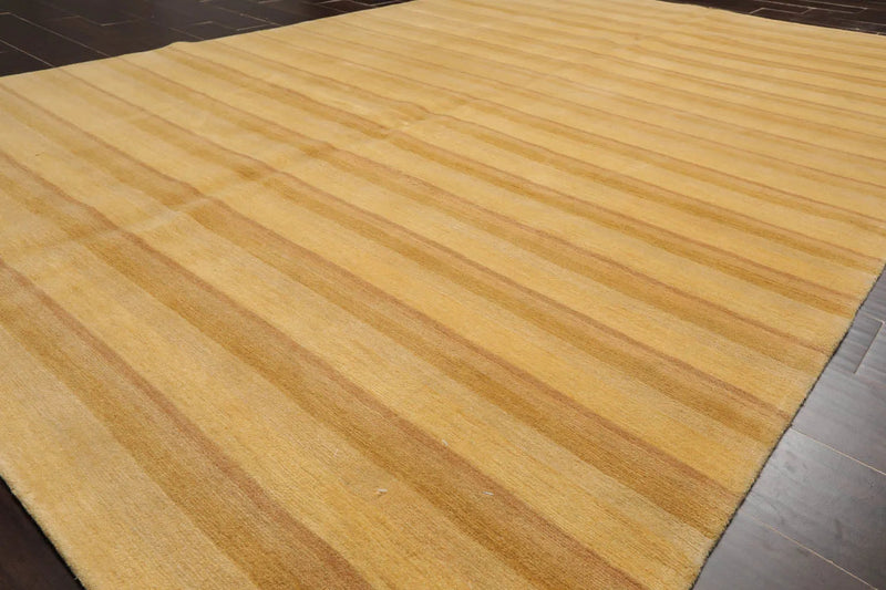 6x9 Gold Hand Knotted Tibetan Modern Striped Wool Oriental Area Rug