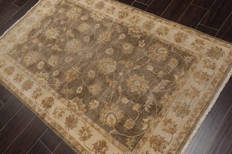 4x6 Moss Hand Knotted Agra Traditional Floral Wool Oriental Area Rug