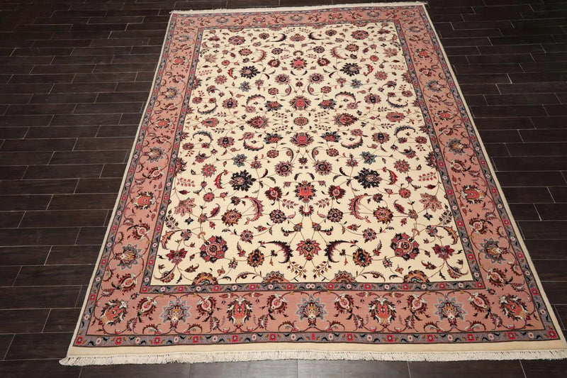 9x12 Ivory, Rose Hand Knotted 100% Wool 300 KPSI Masterpiece Pakistani Oriental Area Rug