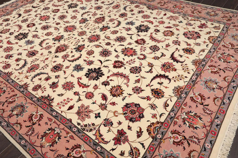 9x12 Ivory, Rose Hand Knotted 100% Wool 300 KPSI Masterpiece Pakistani Oriental Area Rug