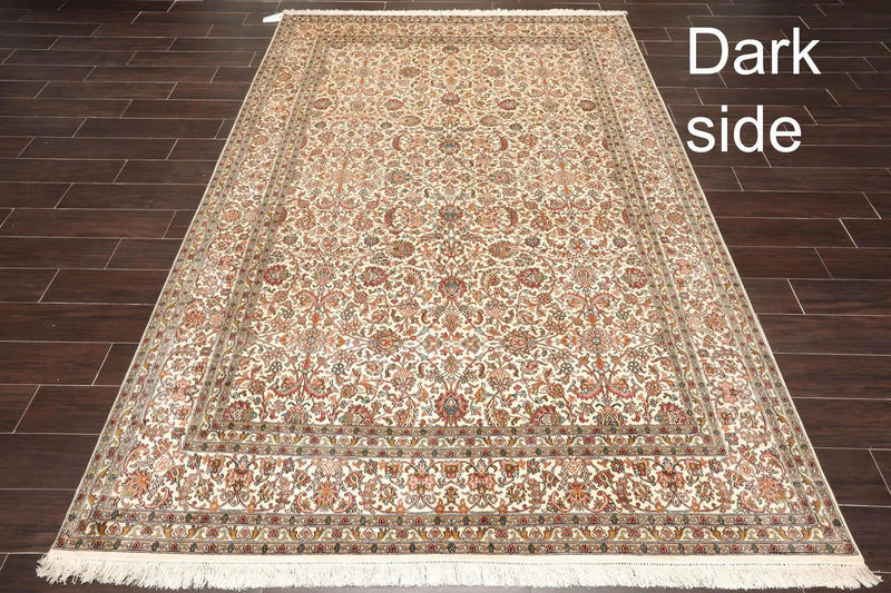 6x9 Ivory, Tan Hand Knotted 100% Silk 400 KPSI Persian Traditional Oriental Area Rug